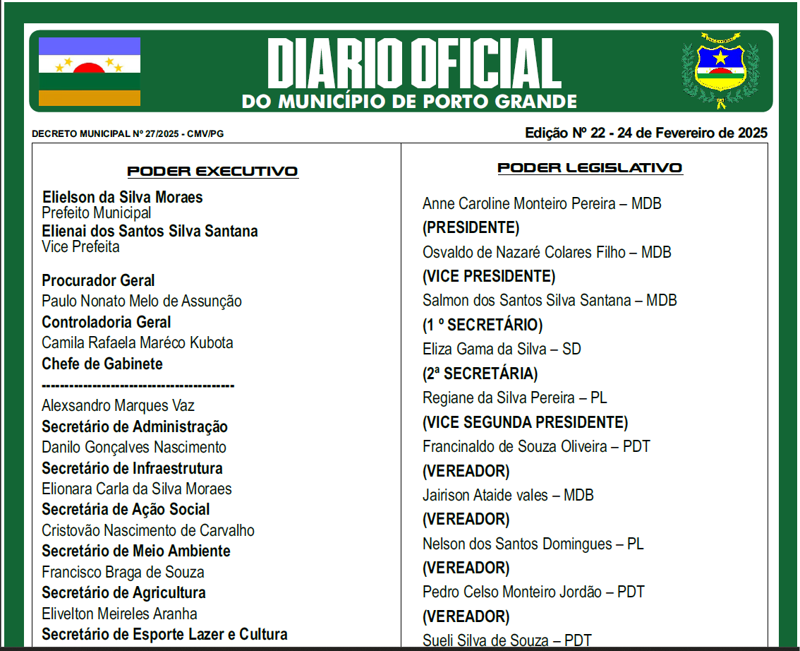 DIÁRIO OFICIAL - EDIÇÃO 22 - 24 DE FEVEREIRO DE 2025